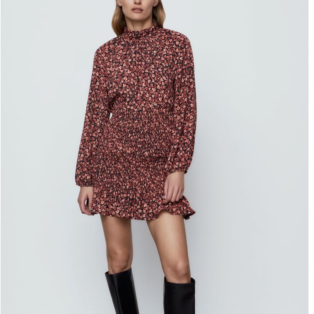 Zara Floral long sleeve cocktail dress